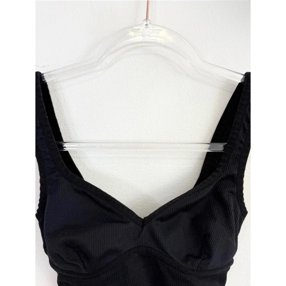 For Love & Lemons Black Ribbed Longline Sports Bra Crop Top Size XS